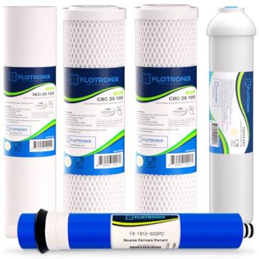 Imagem de Flotronix Conjunto de substituição de filtro de água RO de 1 a 5 estágios – Kit de sistema de osmose reversa de 50 GPD com saída de 0,6 cm – Compatível com APEC e a maioria dos sistemas RO padrão