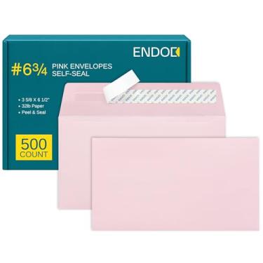 Imagem de Envelopes rosa #6 3/4 autovedação, pacote com 500, envelopes coloridos tamanho carta 16 1/2 x 8 cm, envelopes de negócios para cartões, convites, férias, cartões postais, presentes, papel de 14,5 kg,