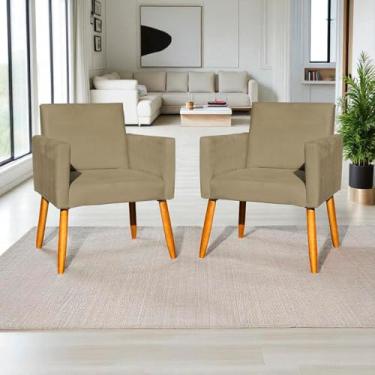 Imagem de Kit 2 Poltronas Decorativas Para Sala Nina Cadeiras Reforçadas Para Recepção Manicure Escritório Consultório Sala De Espera Pé Castanho - Clique & Decore (Nude)