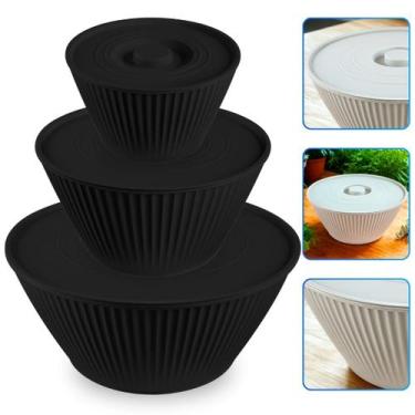 Imagem de Conjunto 3 Saladeira Tigelas PMG Bacias Multiuso Com Tampa 1L 2L 4,25L