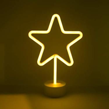 Imagem de Placa de mesa de LED em neon Isaac Jacobs para iluminação fria, arte de mesa, decorações de quarto, acessórios de casa, festa e decoração de festas, Yellow Star