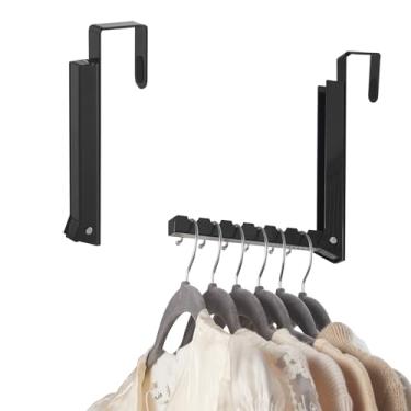 Imagem de YAZYBHA Cabide de pendurar sobre a porta para roupas, 1 pacote dobrável sobre a porta escorredor para lavanderia, gancho de porta com 6 ranhuras para toalha, casaco, preto