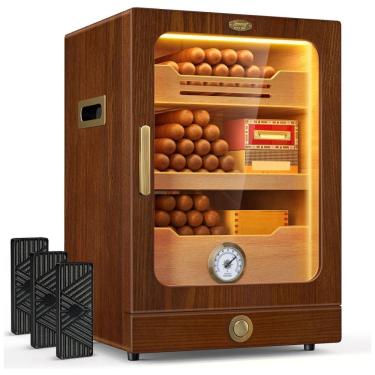 Imagem de Umidor de Charutos Tesonway com Luz Automática, Prateleiras de Cedro Espanhol, Higrômetro, 3 Umidificadores e Gaveta de Acessórios - 120L.