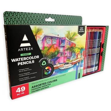 Imagem de Conjunto de lápis de cor aquarela Arteza para colorir adulto, 49 lápis triangulares apontados para desenho, ideal para adolescentes