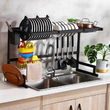 Imagem de Escorredor Louca Suspenso Pia Cozinha Multiuso Organizador Suporte Pratos Talheres Copos Utensilios