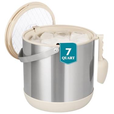 Imagem de Balde de gelo de 1,6,8 L, 7 litros com tampa e pá, parede dupla de aço inoxidável para coquetéis, champanhe, festas grandes (branco)