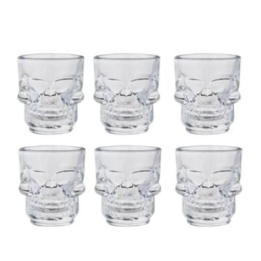 Imagem de Jogo 6 Copos Caveira de Vidro Shot Drink Dose Vodka Tequila