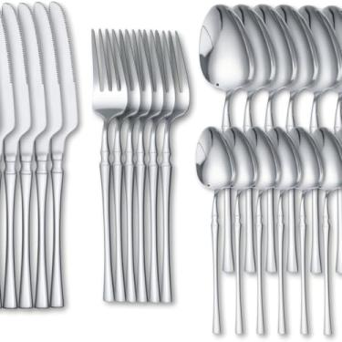 Imagem de Faqueiro de Aço Inox Premium Cor Dourado ou Inox 24 Peças - Jogos de Talheres - Colher Garfo Faca e Colher de Sobremesa
