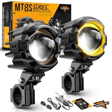 Imagem de Auxbeam Luzes auxiliares de motocicleta, luzes de neblina LED com halo DRL, branco/âmbar, 8 modos estroboscópico de duas cores, luzes de trabalho off-road LED para motocicletas, SUV, ATV, caminhões