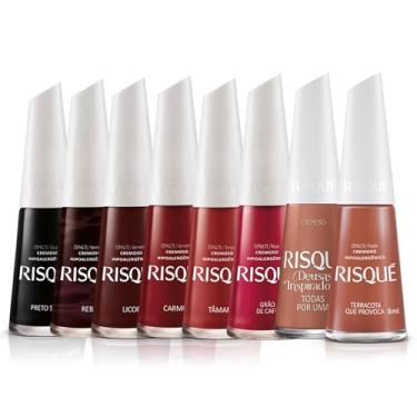 Imagem de Kit 15 Esmaltes Risque Cores Tons Quentes Vermelho Laranja Roxo (8 Cores)