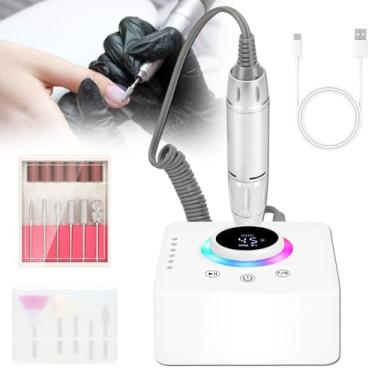 Imagem de Furadeira elétrica para unhas, conjunto profissional de furadeira portátil de 45.000 RPM para manicure e pedicure, suporte incluso com bateria de 14,8 Wh e 11 brocas