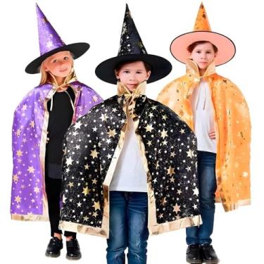 Imagem de Fantasia Halloween Infantil Kit Capa Com Chapéu De Mago