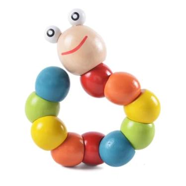 Imagem de Brinquedo Minhoca Colorida Montessori Madeira Lagarta Colorida Educativo