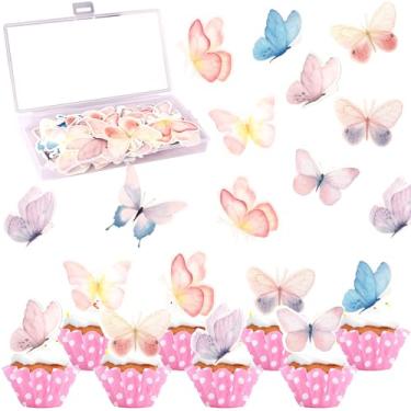 Imagem de Rsstarxi 63 Pack Edible Butterfly Cake Decorations, Colorful Wafer Paper Cupcake Toppers Decorations for Baby Shower Butterfly Theme Birthday Wedding Anniversary Party Cake Decoration