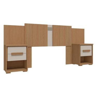 Imagem de Cabeceira Casal com Mesa de Cabeceira 2 Gavetas Rimo Angra Carvalho/Of