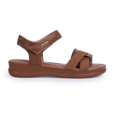 Imagem de Sandália Feminina Papete Ortopédica Leve Ajustável Confortável Via Angel 9604 (Caramelo, BR, Adulto, Numérico, 37)