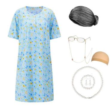 Imagem de Kit de fantasia de velha senhora Joizomou com colar de peruca de camis