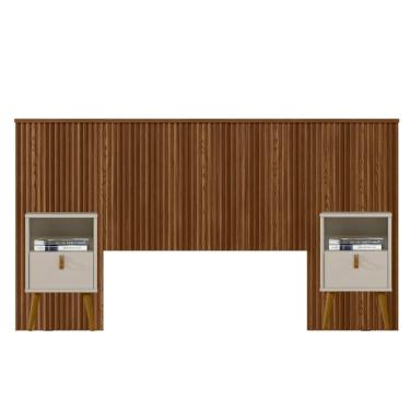 Imagem de Kit Cabeceira Casal 240cm Celine Com Mesa De Cabeceira 01 Gaveta Loreta L05 Freijó  - Lyam Decor
