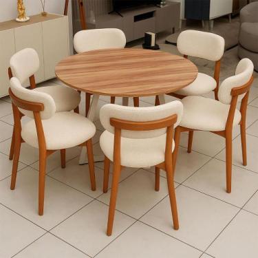 Imagem de Mesa de Jantar 1,10m Redonda Industrial com Pés em Aço e 6 Cadeiras em