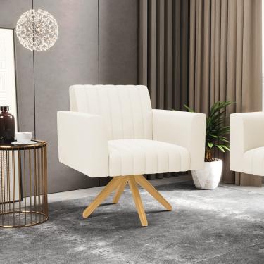 Imagem de Poltrona Giratória Viena Gomada Veludo Base de Madeira MA30 D03 - D'Rossi