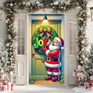 Imagem de BlissYard Capa para porta de Natal, guirlanda de papai noel, 188 x 89 cm para porta da frente, faixa de varanda de feliz Natal, decoração de entrada sazonal, decoração de portas de pátio, placa de