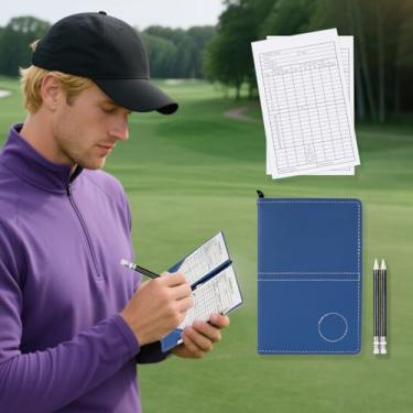 Imagem de Capa de couro para cartão de pontuação de golfe, estatística e rastreamento de pontuação, macio, grosso, impermeável, cartão colorido, homem, menino (textura azul)