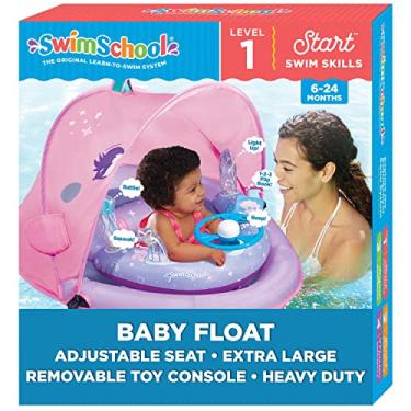 Imagem de SwimSchool Boia de piscina para bebês com dossel ajustável - 6 a 24 meses - inclui 5 assentos de segurança para console interativo de brinquedos - rosa