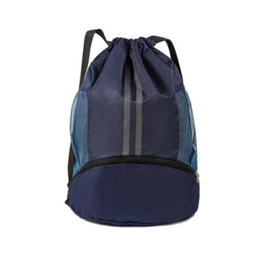 Imagem de Mochila com cordão - Bolsa de natação com compartimento para sapatos e bolso à prova de umidade para mulheres e homens (azul marinho 1)