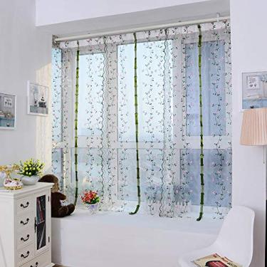 Imagem de Cortinas romanas transparentes bordadas florais - tratamentos de janela com bordas recortadas, cortinas de voile com filtragem de luz para sala de estar e quarto, acabamento verde sálvia (80 x 150 cm)