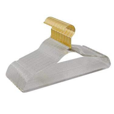 Imagem de Pacote com 50 cabides de plástico transparente com glitter cinza, acrílico, ultrafino, economia de espaço, para casacos, calças, ternos, camisas, saias, roupas sociais