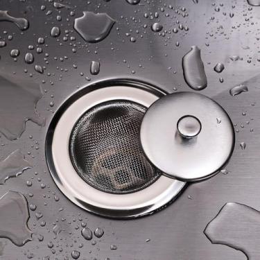 Imagem de 2 peças de filtro de pia de aço inoxidável com tampa, filtro de metal, dreno de banho, tela de resíduos domésticos, utensílios de cozinha