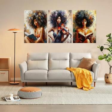 Imagem de 1 conjunto/3 peças trio artístico: mulheres lendo e tocando violino impressões sem moldura, 30 x 45 cm, sem moldura
