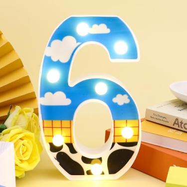 Imagem de Número iluminado, números de mesa com iluminação LED, número de luz de desenho animado, número de luz para festa, decoração de festa de aniversário (número 6)