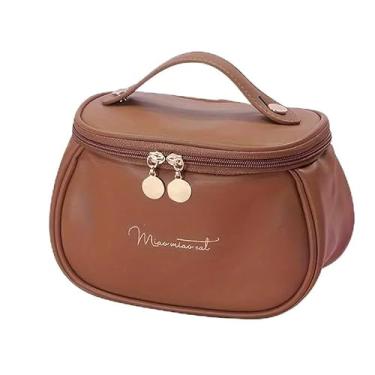 Imagem de Bolsa de cosméticos PU Candy, grande capacidade, impermeável, multifuncional, armazenamento de viagem, vaso sanitário, bolsa de armazenamento de artigos de higiene pessoal, Marrom, Viagens