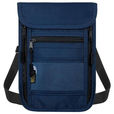 Imagem de Carteira de pescoço de viagem com zíperes duplos, porta-passaporte com bloqueio de RFID e alça ajustável para homens e mulheres para guardar dinheiro, S4-azul-marinho, S4 - azul marinho