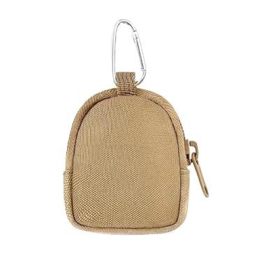 Imagem de Carteira de cintura de nylon para esportes e escalada com padrão de cor sólida, fecho de zíper, não impermeável e bolsa de moedas com mosquetão, Caqui, Bolsa para moedas