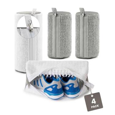 Imagem de Bolsa para máquina de lavar sapatos com 4 peças, design atualizado com zíper, limpeza profunda de 360° para tênis, tênis e chinelos, bolsa silenciosa para lavadora e secadora (pacote com 4)