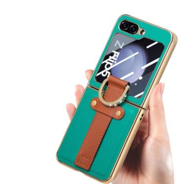 Imagem de Capa de couro para celular para Samsung Galaxy Z Flip 5 Flip5 Flip4 Flip 4 5G Proteção contra quedas Capa de filme de vidro temperado, verde, para Samsung z flip 5