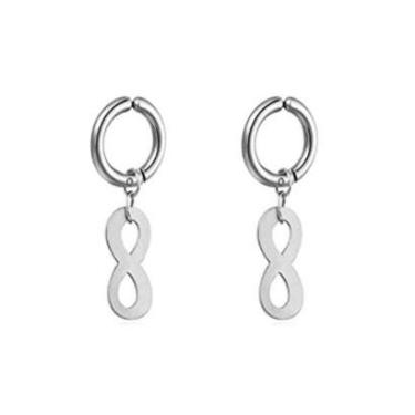 Imagem de Brinco Argola Pressão Masculino Aço Inox Prata Símbolo do Infinito PAR-Unissex
