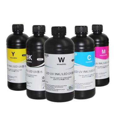 Imagem de Ovsuqu Tinta UV Impressora UV Tinta LED Tinta UV para DX4 DX5 DX6 DX7 DX10 TX800 XP600 Cabeça de impressão para Ep 1390 L800 L1800 L805 R1800 R1900 Impressora UV modificada (5x500ml CMYKK W)