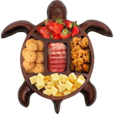 Imagem de Prato de charcutaria de tartaruga, travessas de charcutaria, bandeja de servir de madeira de tartaruga, animal, 5 compartimentos, prato de frutas para vinho, frutas, carne, queijo, cozinha