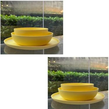 Imagem de ogo de 3 Pratos Resistente Linha Colours – Variedade de Cores, Livre de BPA e Uso no Micro-ondas | Prato Raso, Fundo e Bowl Modernos(Kit 2 jogos de pratos/Vanilha)