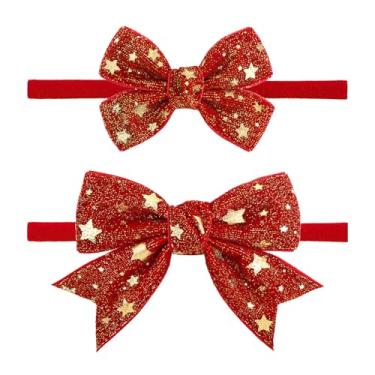 Imagem de YanJie 2 faixas de cabelo de Natal para meninas, 12 cm, laço de cabelo grande para recém-nascidos, crianças, 7 cm, roupas de Natal, acessórios de cabelo para meninas