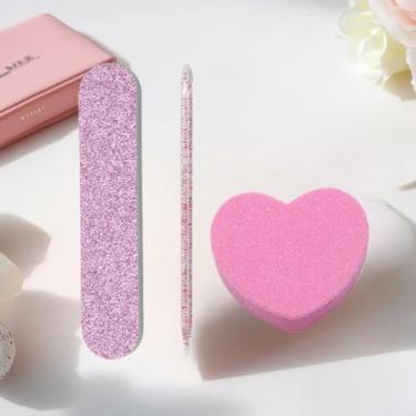 Imagem de Conjunto de 6 ferramentas de arte de unhas, tiras de lixamento de madeira, caneta de perfuração de ponta de unha, esponja oval, conjunto prático com dois álcool de algodão e uma cola gelatinosa (rosa)