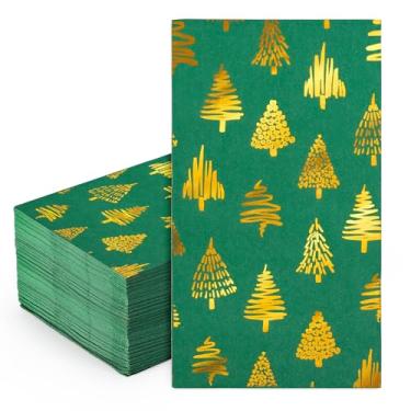 Imagem de FYSUIMU Guardanapos de papel para convidados de árvore de Natal guardanapos de papel papel folha dourada descartável jantar toalha de guardanapo de mão para festa de férias cozinha decoração de
