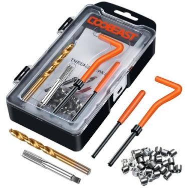 Imagem de coobeast Kit de reparo de rosca, ferramenta de reparo de rosca com broca HSS e 30 peças de inserções de aço inoxidável 304, conjunto completo de ferramentas de rerosqueamento de helicóptero para motor