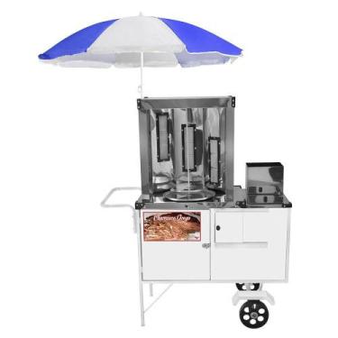 Imagem de Carrinho de Churrasco Grego Cefaz Branco Rodas Maciças e Guarda Sol BL
