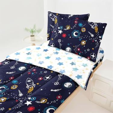 Imagem de Dearller Roupa de cama Galaxy com zíper, solteiro, para meninos, com zíper, tudo em um, roupa de cama infantil