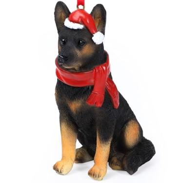 Imagem de Pop Your Dream Ornamento de cão de Natal de pastor alemão amarelo/preto, estatueta pendurada em resina para decorações de Natal, presentes colecionáveis para amantes de cães de estimação