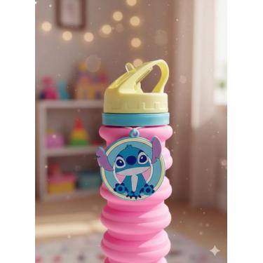 Imagem de Garrafa Puket Infantil Retrátil Dobrável Lilo E Stitch Rosa
